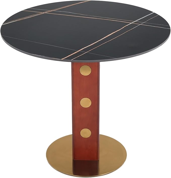 Sintered Stone Office Table and Chair Set - 33.5" Round Table for Small Offices (Red Leg and Black Top, 1 Table and 2 Chairs)