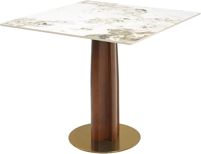 Sintered Stone Square Office Table and Chair Set - Meeting Table for Small Offices (Walnut Leg and Pandora Top, 1 Table and 2 Chairs)