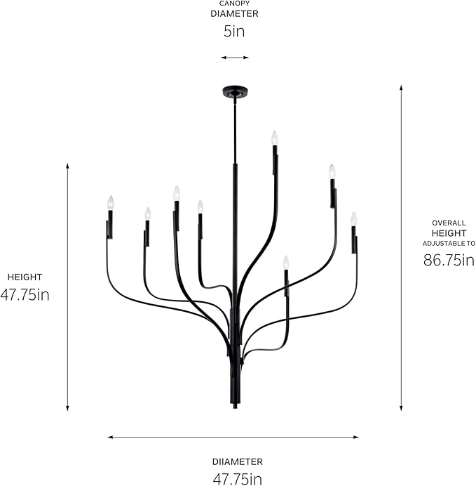 KICHLER Livadia 8-Light Chandelier, Soft Modern-Light in Black, for Foyer, Great Room, or Vaulted Dining or Bedroom (47.75" x 47.75"), 52675BK