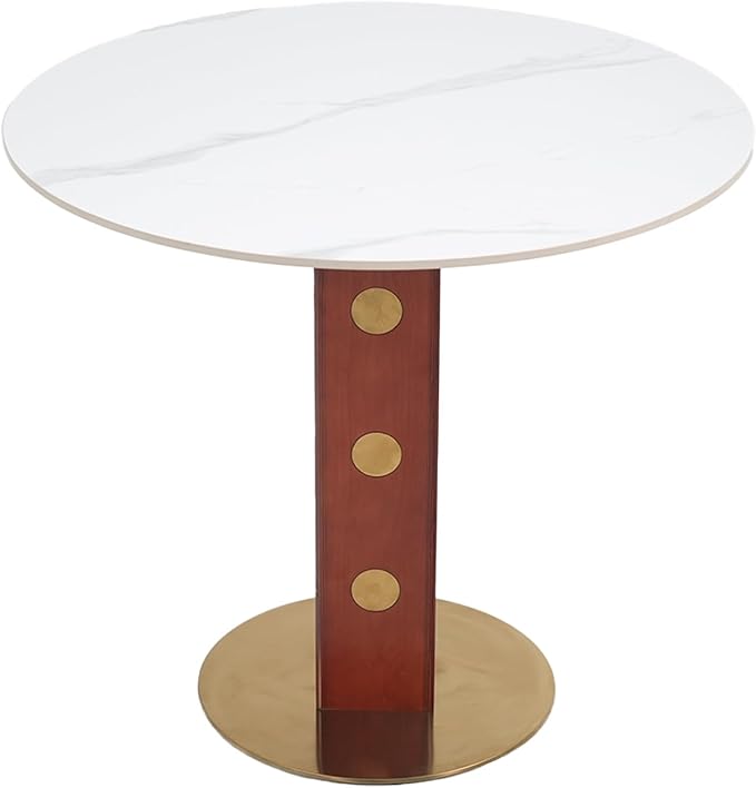 Sintered Stone Office Table and Chair Set - 33.5" Round Table for Small Offices (Red Leg and White Top, 1 Table and 2 Chairs)