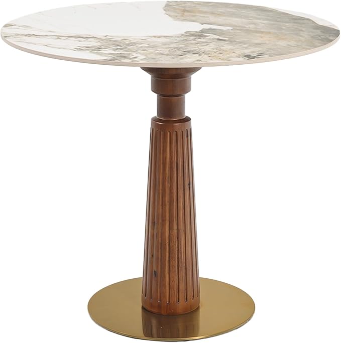 Sintered Stone Office Table and Chair Set - 33.5" Round Table for Small Offices (Light Brown Leg and Pandora Top, 1 Table and 4 Chairs)