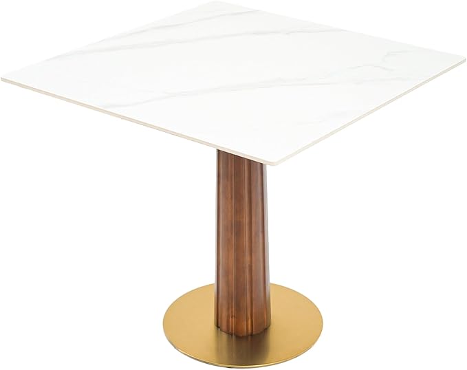 Sintered Stone Square Office Table and Chair Set - Meeting Table for Small Offices (Dark Brown Leg and White Top, 1 Table and 4 Chairs)