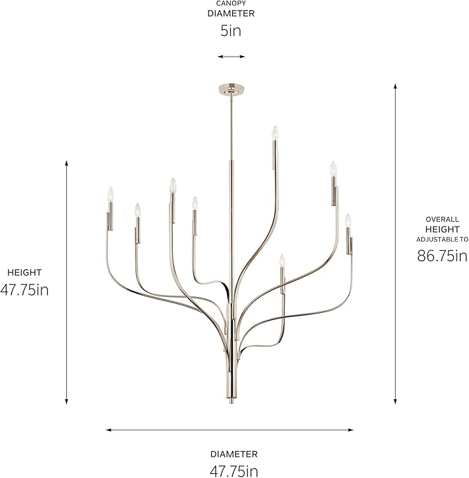 KICHLER Livadia 8-Light Chandelier, Soft Modern-Light in Polished Nickel, for Foyer, Great Room, or Vaulted Dining or Bedroom (47.75" x 47.75"), 52675PN