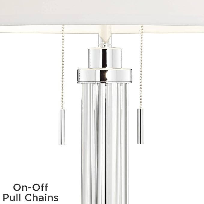 Possini Euro Design Cadence Modern Table Lamp 30" Tall with Square White Marble Riser Linear Glass Rod White Linen Drum Shade for Bedroom Living Room Nightstand Bedside Night Stand Office Kids Room