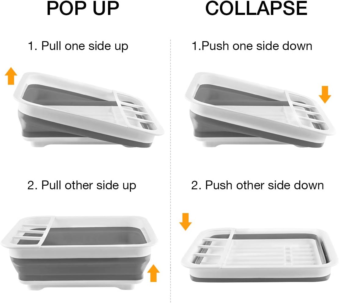 THANSTAR Collapsible Dish Drying Rack Portable Dinnerware Drainer Organizer for Kitchen RV Campers Travel Trailer Space Saving Kitchen Storage Tray