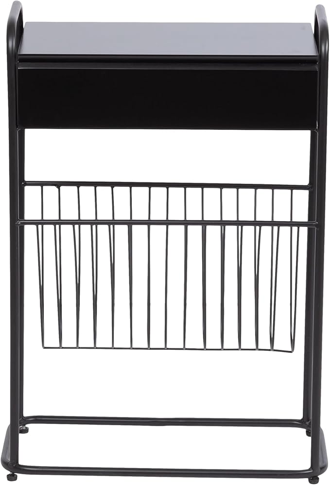 Kate and Laurel Kura Elegant Narrow Side Table, 19 x 9 x 26, Black, Modern Glam Slim Lift-Top Living Room End Table with Bottom Wire Rack for Entryway or Family Room Storage