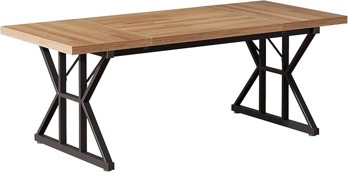 Tribesigns 70.86-Inch Large Executive Desk, Industrial Home Office Computer Desk, Simple Long Writing Study Table Business Furniture (Light Brown/Black)