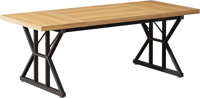 Tribesigns 70.86-Inch Large Executive Desk, Industrial Home Office Computer Desk, Simple Long Writing Study Table Business Furniture (Light Walnut/Black)
