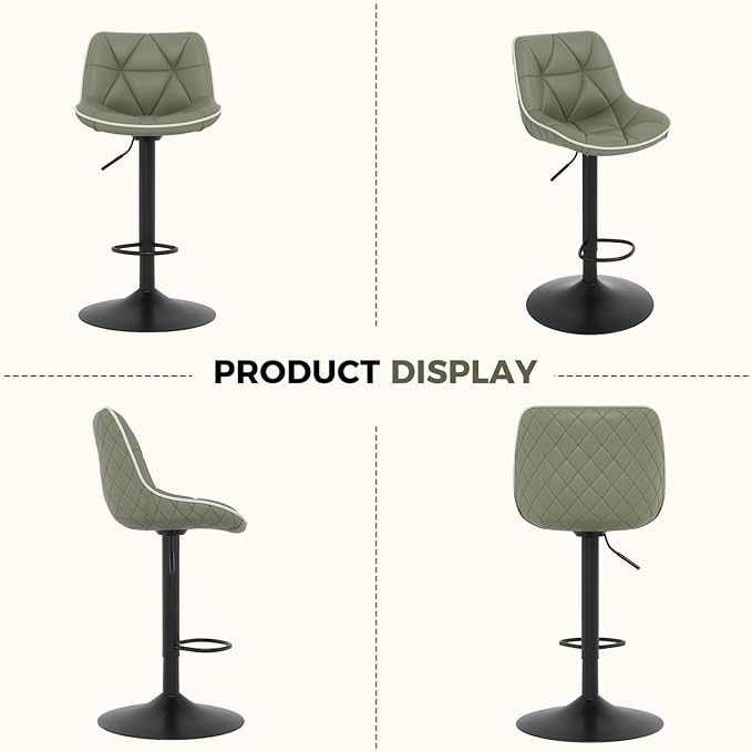 Nalupatio Bar Stools Set of 4, Adjustable Swivel Counter Height Bar Stools with Back, Armless Modern Barstools for Kitchen Island & Home Bar, Upholstered Seat,(Green)