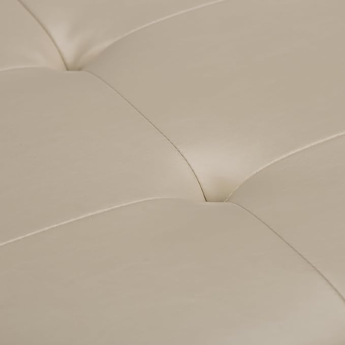 SIMPLIHOME Dover 36 inch Wide Contemporary Square Coffee Table Storage Ottoman in Satin Cream Vegan Faux Leather, Assembled, For the Living Room and Bedroom