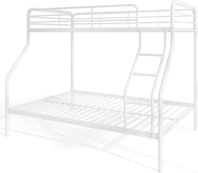 Giantex Metal Bunk Beds Twin Over Full Size, Heavy Duty Bunk Bed for Teens Adults with Ladder & Guardrails, Space Saving Metal Bunk Bed for Dorm, Bedroom, Apartment, No Box Spring Needed (White)