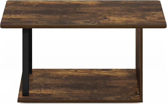 Furinno Basic Coffee Table, 2-Tier Modern Coffee Table with Open Shelf, Easy Assembly Side Table, for Living Room, Bedroom, Home Office, Amber Pine