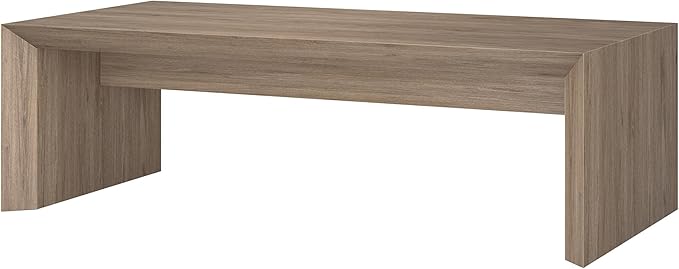 Henn&Hart 48" Rectangular Low-Profile Coffee Table for Living Room, Family Room, or Office, Antiqued Gray Oak