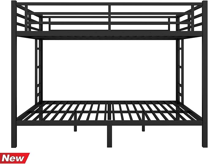Stronger & Higher Quality Heavy Duty Bunk Bed Queen Over Queen Size Bunkbed, Thickened Safer More Stable Steel Metal Queen Bunk Bed (Faster Assembly) (Queen Over Queen-A)