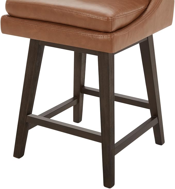 CHITA Counter Height Swivel Barstool with Back Set of 2, FSC Certified Upholstered Faux Leather Swivel Bar Stool, 26.8" H Seat Height, PU Leather in Retro Brown
