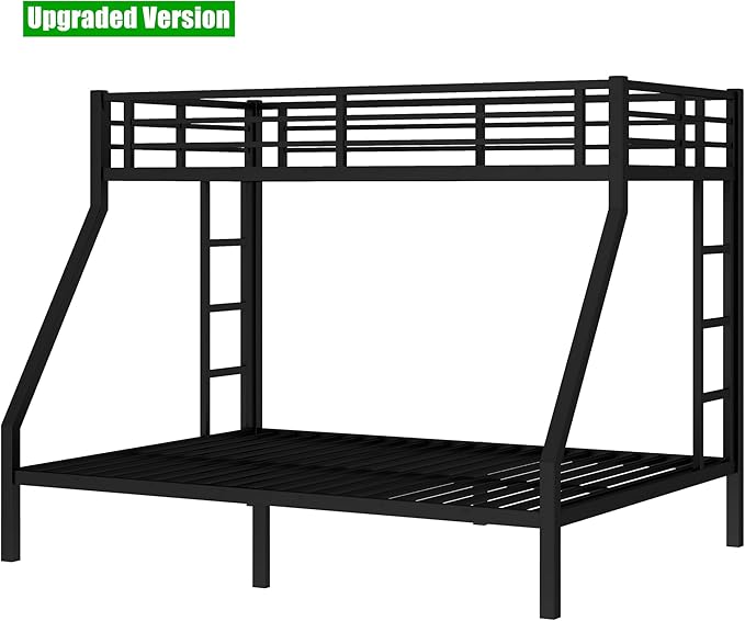 Higher Quality & Stronger Heavy Duty Industrial Style Metal Twin XL Over Queen Bunk Bed, Thickened More Stable Black Steel Bunkbed Bunk Queen Bed (Easier to Assemble) (Twin XL Over Queen)