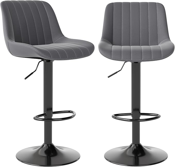 Youhauchair Bar Stools Set of 2, Swivel Counter Height Barstools with Back, Adjustable PU Leather Bar Chairs, Modern Armless Kitchen Island Stool, Dark Grey