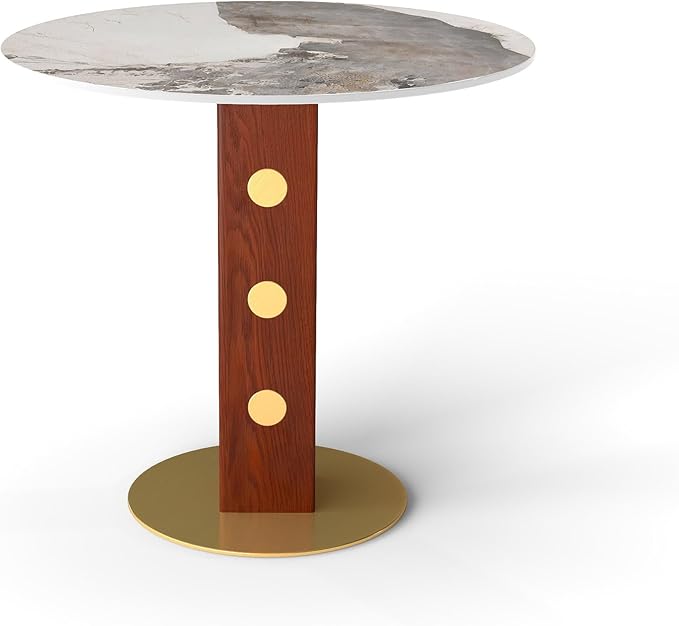 Sintered Stone Office Table - 33.5" Round Surface for Small Offices (Red Leg and Pandora Top, 1 Table Only)