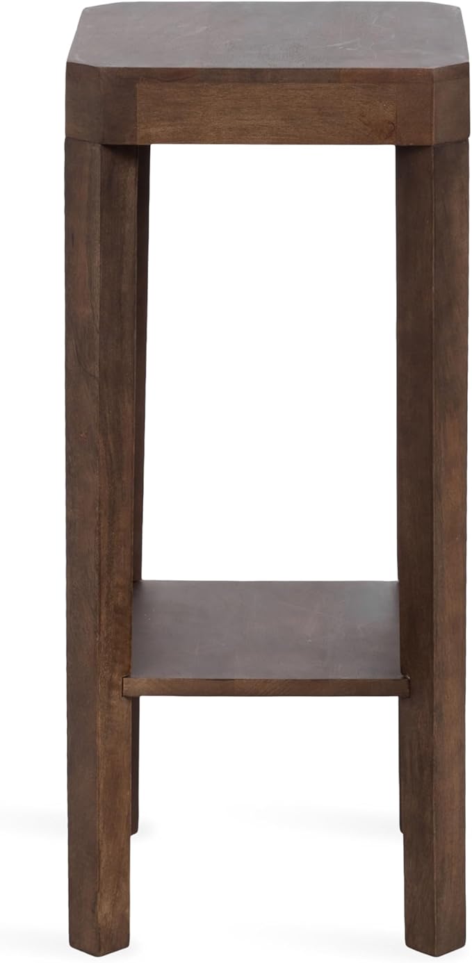 Kate and Laurel Talcott Modern Square Wood Drink Table, 12 x 12 x 28, Dark Brown, Transitional Decorative Two-Tier Pedestal Table for Use as Plant Stand Indoors or Living Room Decor Accent