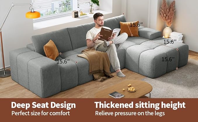 114” Oversized Modular Sectional Couch for Living Room, Chenille Boneless Couch L-Shape Cloud Sofa with Deep Seat and Chaise, Memory Foam Compressed Sofa for Living Room Furniture Bedroom Apartment