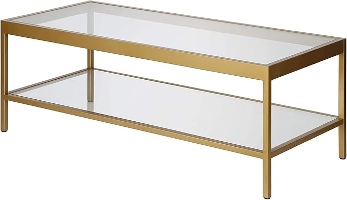 Henn&Hart 45" Wide Rectangular Rectangular Coffee Table in Brass, Modern Rectangular Coffee Tables for living room, studio apartment essentials