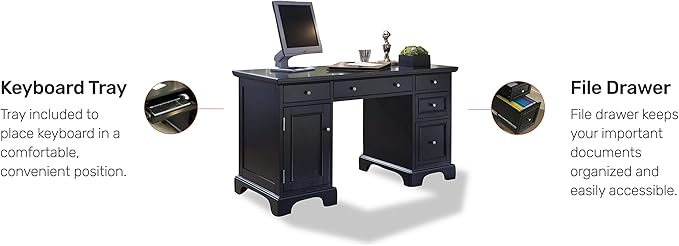 Homestyles Bedford Black Pedestal Desk