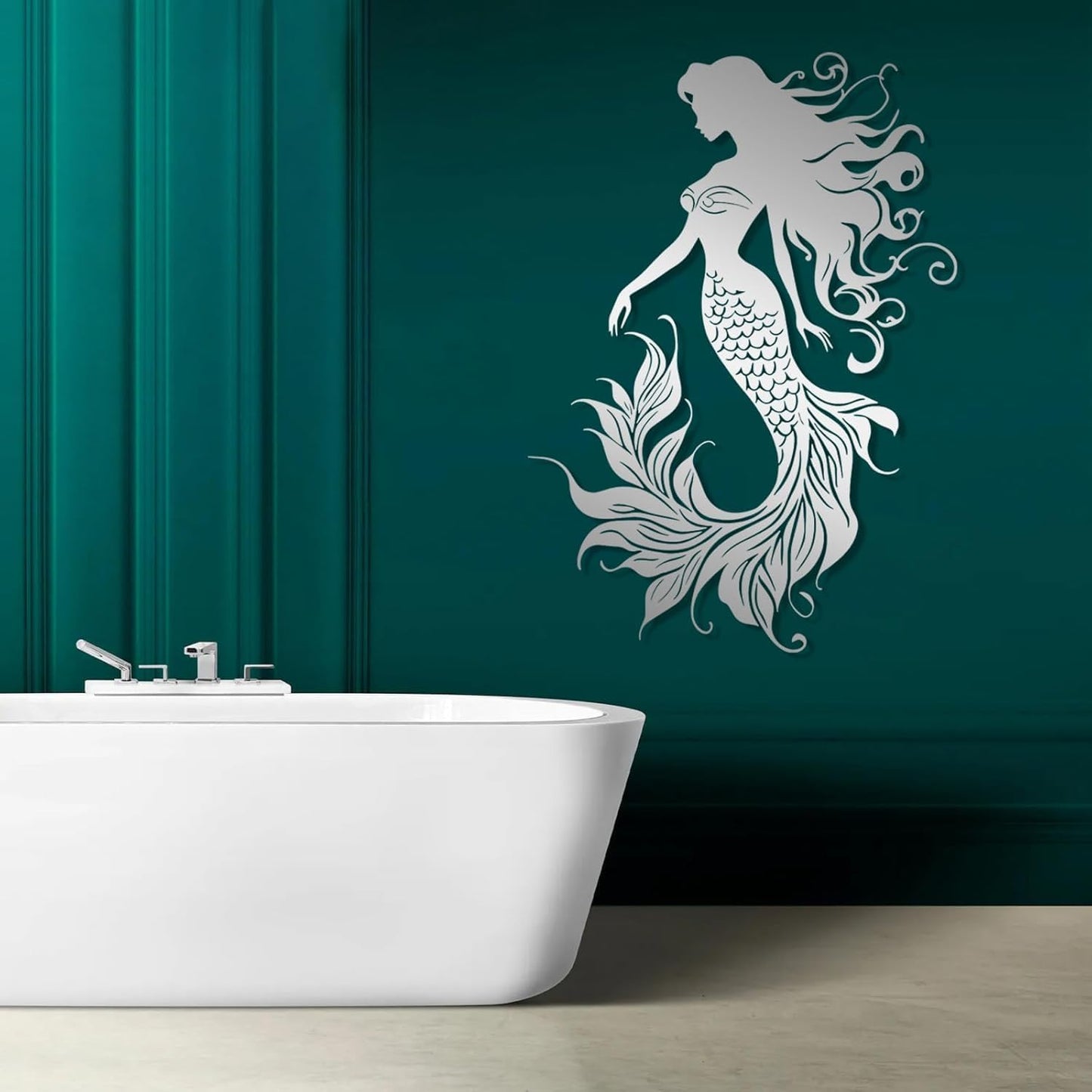 Veplsur Mermaid Metal Wall Art, Metal Mermaid Wall Decor, Marine Biology Wall Decor, Ocean Wall Art, Nautical Wall Hanging, Beach Hanging for Bathroom Bedroom (Black, 35"x25"|90x64cm)