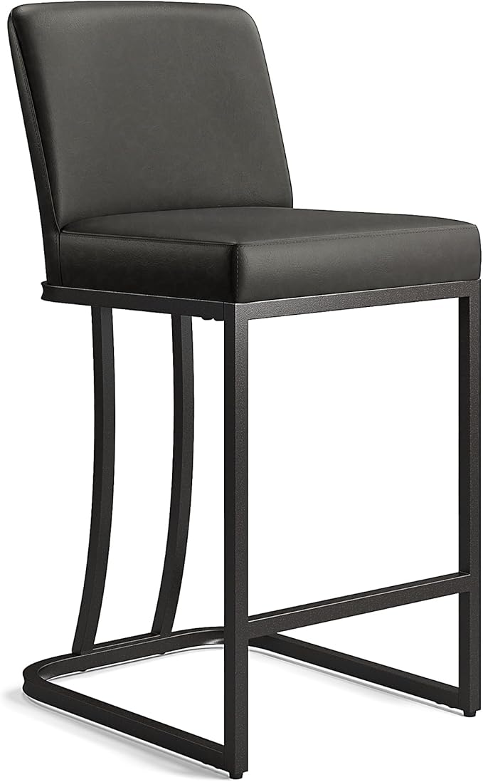 MAISON ARTS Counter Height Bar Stools with Back Set of 6 for Kitchen Counter, 24 Inch Modern Upholstered Faux Leather Barstools Farmhouse Bar Chairs Luxury Island Stools Support 330LBS, Grey