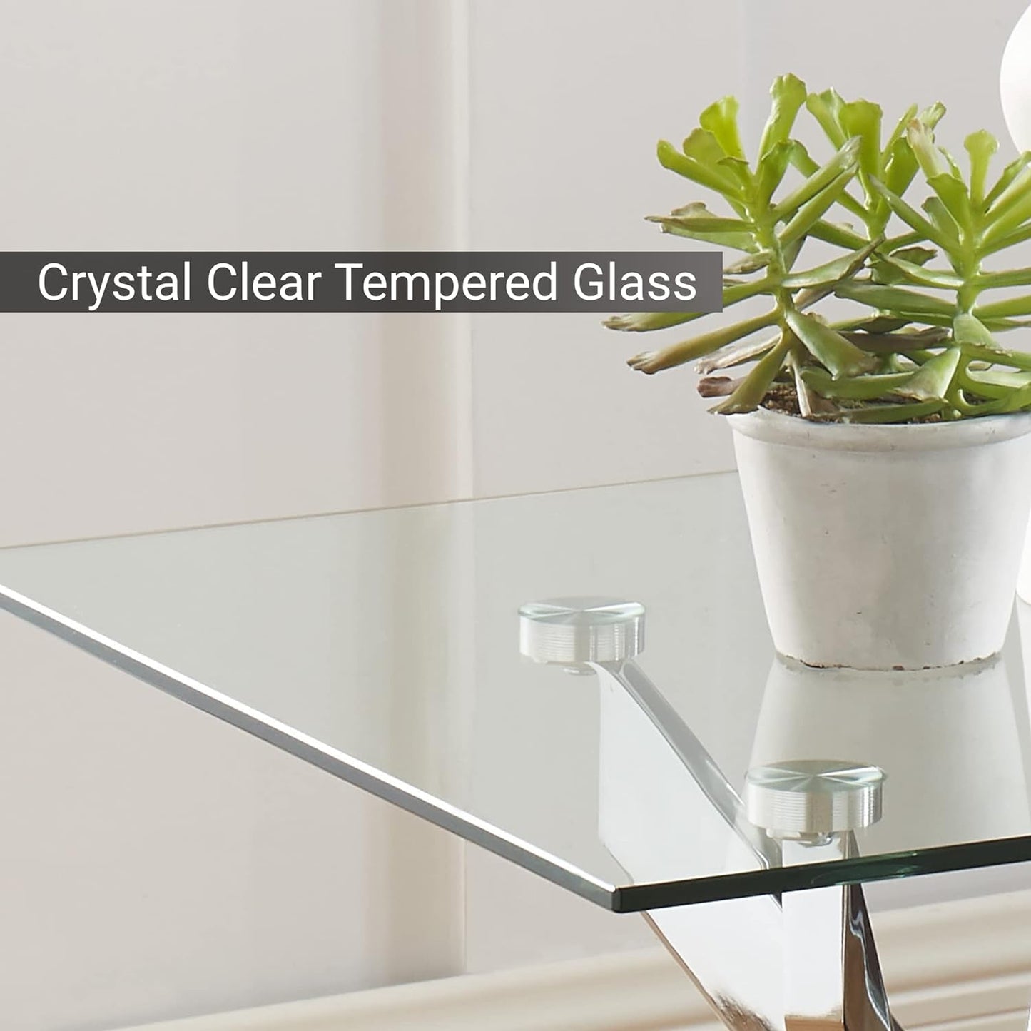 Modern Style Square Side Table with Tempered Glass Top and Metal Tubular Legs, Silver 20”Dx20”Wx22”H
