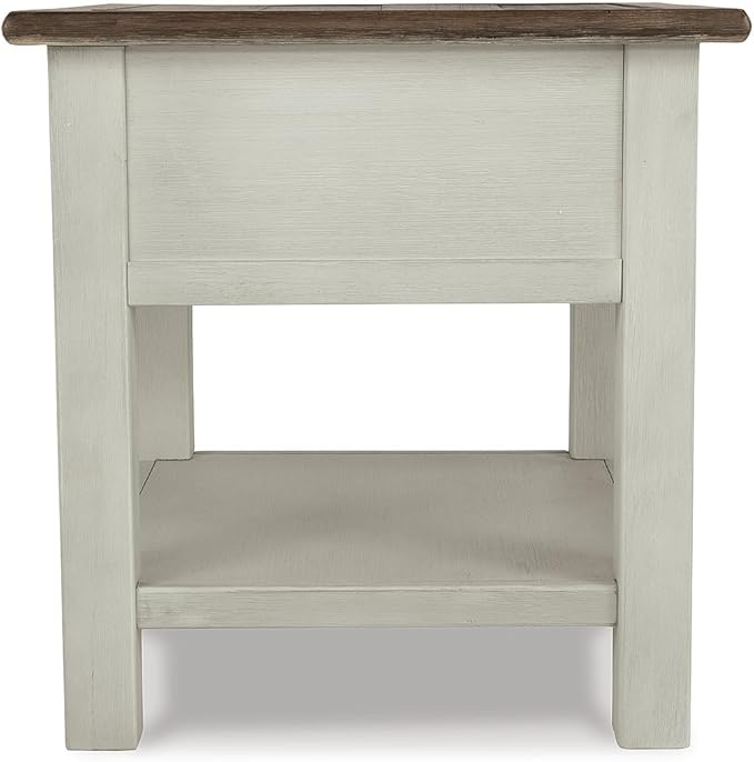 Signature Design by Ashley Bolanburg Farmhouse Rectangular End Table, Plank Style Top, Drawer, Wood, 24" W x 27" D x 25" H, 2-tone Finish, Antique Cream