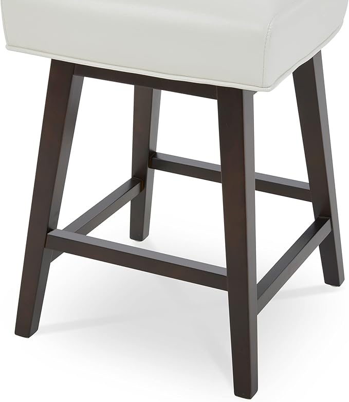 CHITA 26 Inch Counter Height Swivel Bar Stools Set of 2, FSC Certified Modern Upholstered Faux Leather Swivel Barstool Chair with Back, White