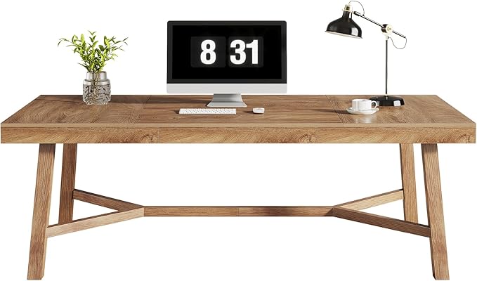 Tribesigns 71-Inch Executive Desk, Farmhouse Office Computer Desk with Sturdy Leg Structure, Rectangular Writing Table Business Furniture for Home Office