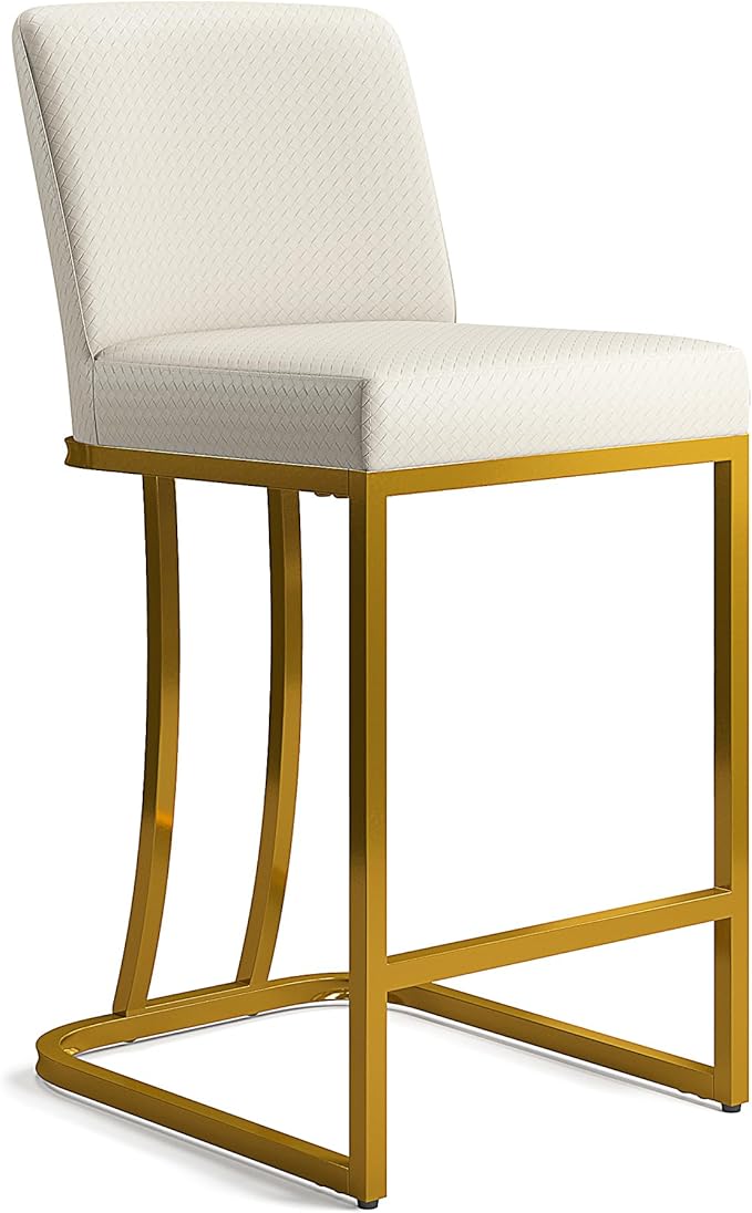 MAISON ARTS Off White & Gold Counter Height Bar Stools with Back Set of 6 for Kitchen Counter 24 Inch Modern Upholstered Faux Leather Barstools Farmhouse Bar Chairs Luxury Island Stools Support 330LBS