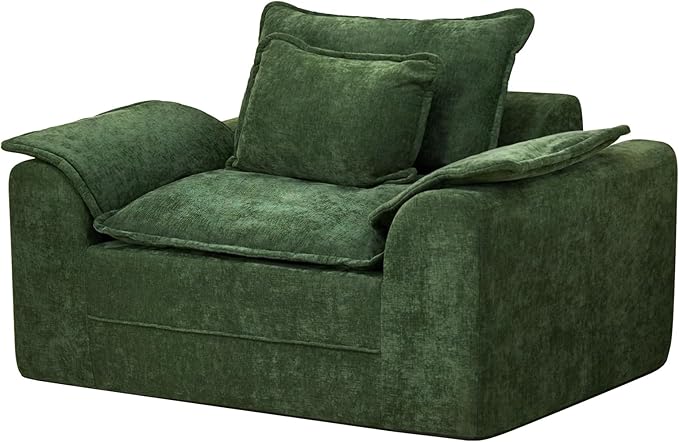 Hobestluk Cloud Single Sofa Memory Foam Couch with Deep Seat L Shaped Sofa with Removable Cover Large Couch for Living Room (Green, Single Sofa)