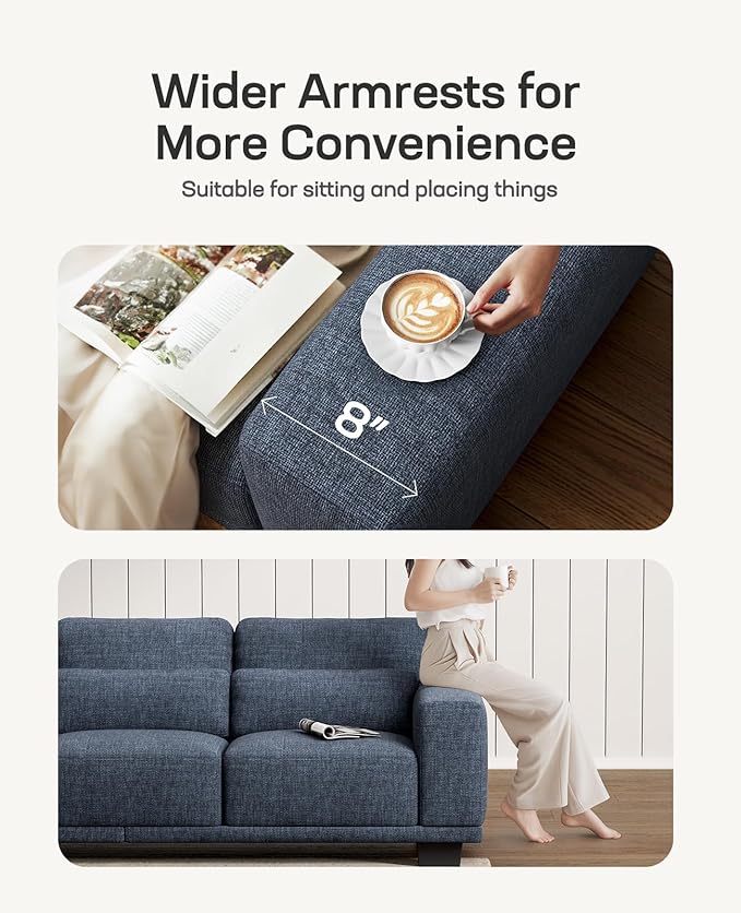 Marsail Modern 40 Inch Linen Fabric Sofa, Armchair Couch with Wide Armrests, Deep Cushions & Removable Washable Covers, Comfortable Living Room Furniture, Blue