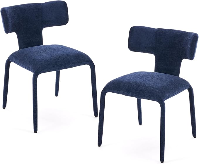 Kidol & Shellder Dining Chairs Set of 2,Modern Upholstered Fabric Dining Room Chairs with Curved Barrel Back,Armless Kitchen Chairs with Metal Legs and Padded Seat for Living Room and Bedroom Blue