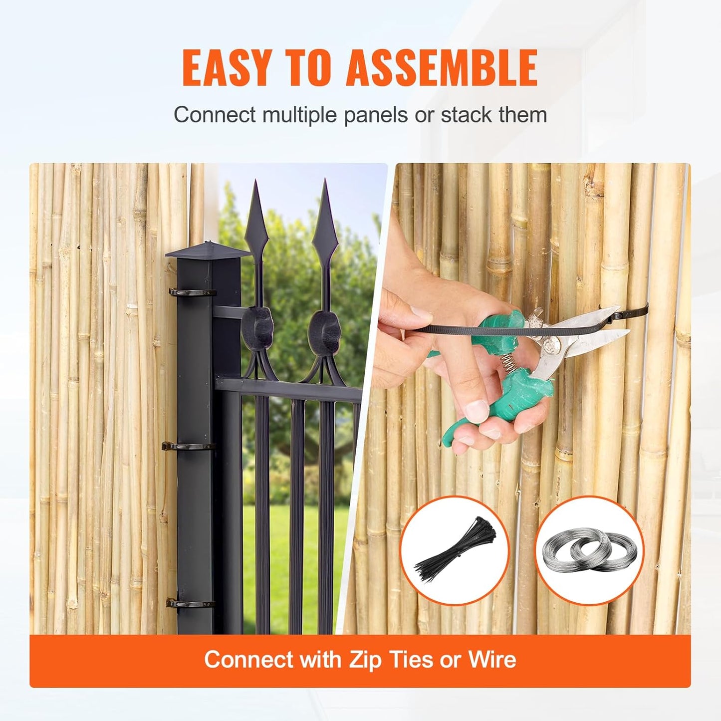 VEVOR Natural Rolled Bamboo Fence, Eco-Friendly Privacy Screen - 6 ft H x 8 ft L x 0.75 in D, Decorative for Garden, Backyard, Balcony, Patio, Pool Side