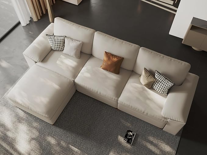 EASE MOOSE Leather Sectional Couch, Oversized Modular Sectional Sofas, Wide Deep Seat Modular Couch, Scratch Resistant Faux Leather Material, L Shaped Sofa for Big Spaces, Beige