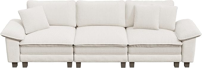 PHI VILLA Cloud Modular Couches Sets, 123.6" Long Sectional Sofa with Upholstered Deep Seat, 3-Seater Couch for Living Room Small Spaces, Chenille Corduroy Dual Fabric, Beige