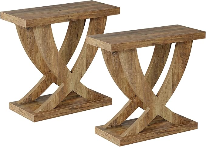 Tribesigns End Table for Living Room with Cross Fishtail Support Set of 2, Side Table and Farmhouse Accent Furniture for Small Spaces (2)