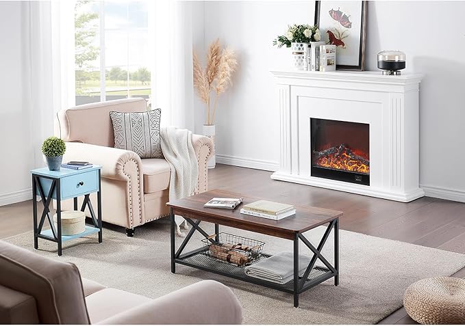 VECELO End Tables, Modern Nightstand with Drawer & Shelf, Night Stand for Bedroom Living Room,Industrial Metal Frame