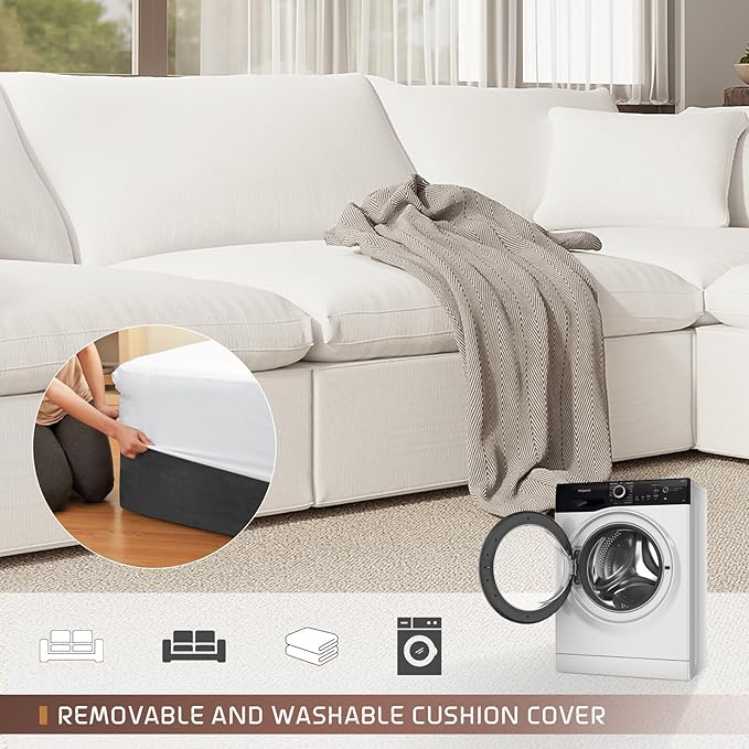 246.7" Oversized Cloud Modular Sectional Sofa,8 Seat Down Filled Sofa,Comfy Deep Seat Couch with Reversible Chaise & Cushions,Couch Cover Washable and Replaceable,White