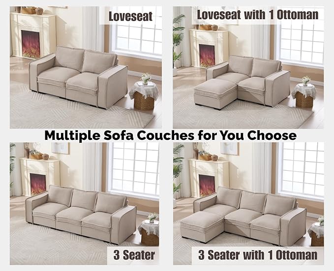 EALSON 67" Sectional Couch Modern Love Seat with Ottoman Modular Cloud Sofa with Deep Seat Comfy Linen Fabric Loveseat Sofa Convertible L Shaped Couches 2 Seater Couch for Living Room/Bedroom,Oatmeal