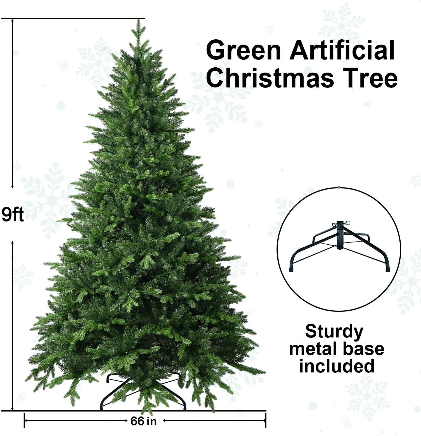 9 FT Artificial Christmas Tree with 3529 PE&PVC Mixed Branch Tips, Unlit Hinged Premium Spruce Fake Xmas Trees, Green, Foldable Base