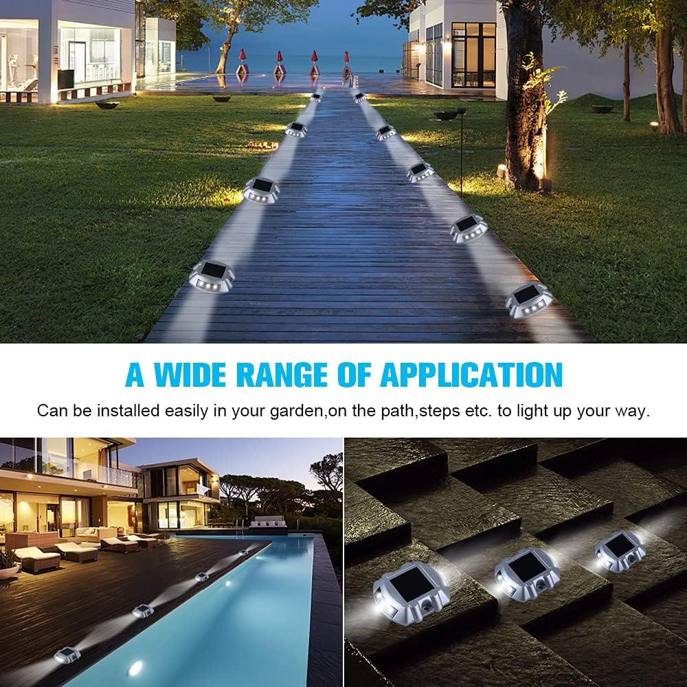 VOLISUN Solar Deck & Driveway Lights, 8-Pack Led IP67 Waterproof Outdoor Warning Step Lights for Garden Pathway Yard (White)
