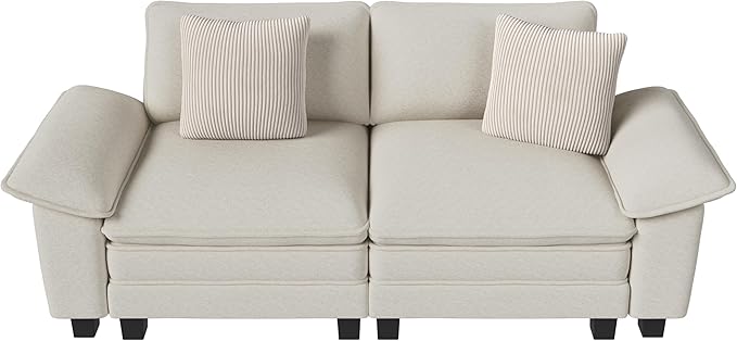 PHI VILLA Indoor Modular Couches Sets, 87.5" Sectional Loveseat Sofa with Upholstered Deep Seat, 2-Seater Comfy Couches for Living Room Bedroom, Chenille Fabric, Beige