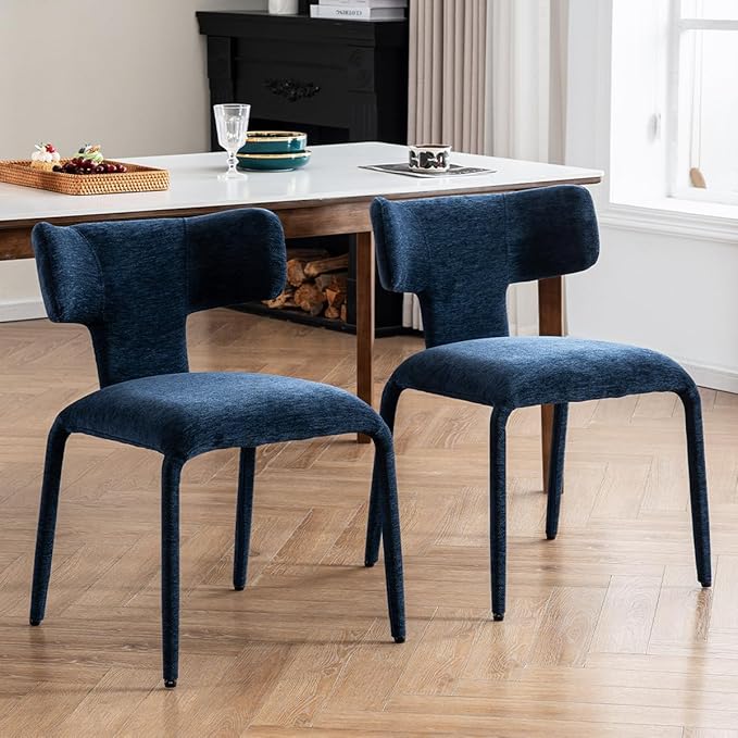 Kidol & Shellder Dining Chairs Set of 4,Modern Upholstered Fabric Dining Room Chairs with Curved Barrel Back,Armless Kitchen Chairs with Metal Legs and Padded Seat for Living Room and Bedroom Blue