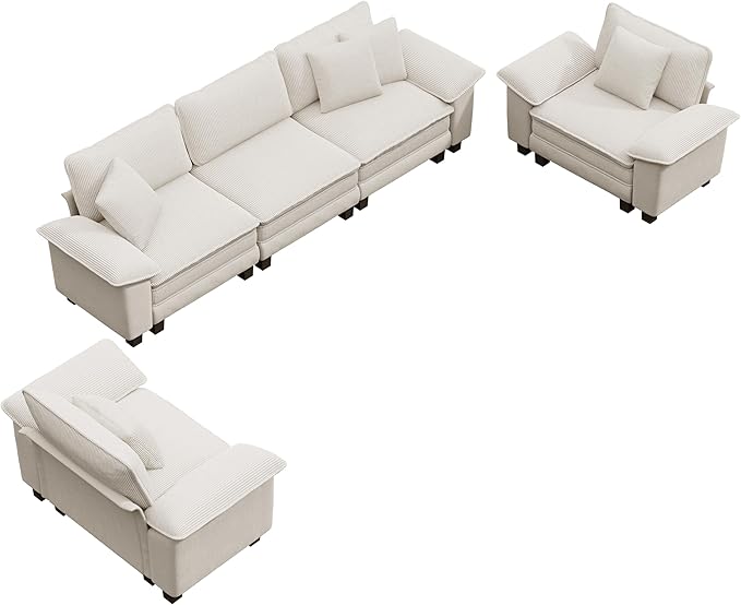 PHI VILLA Cloud Modular Couches Sets, 3 Pieces Sectional Sofa Set with Single Sofa, 5-Seater Upholstered Couch for Living Room Small Spaces, Chenille Corduroy Dual Fabric, Beige