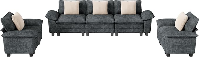 Cloud Couch Sectional Sofa Set, Plush 24.4-Inch Deep 5-Seat Sectional with Velvety Chenille & Removable Arms for Living Room and Apartment, Cyan