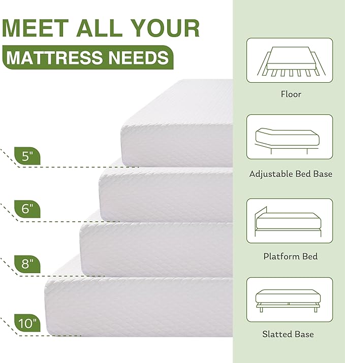 EGOHOME Twin XL Memory Foam Mattress, 12 Inch Bed Mattress in a Box with Cooling Green Tea Gel, Relieve Pressure with Medium Support, CertiPUR-US Certified, 80''L x 38''W, White